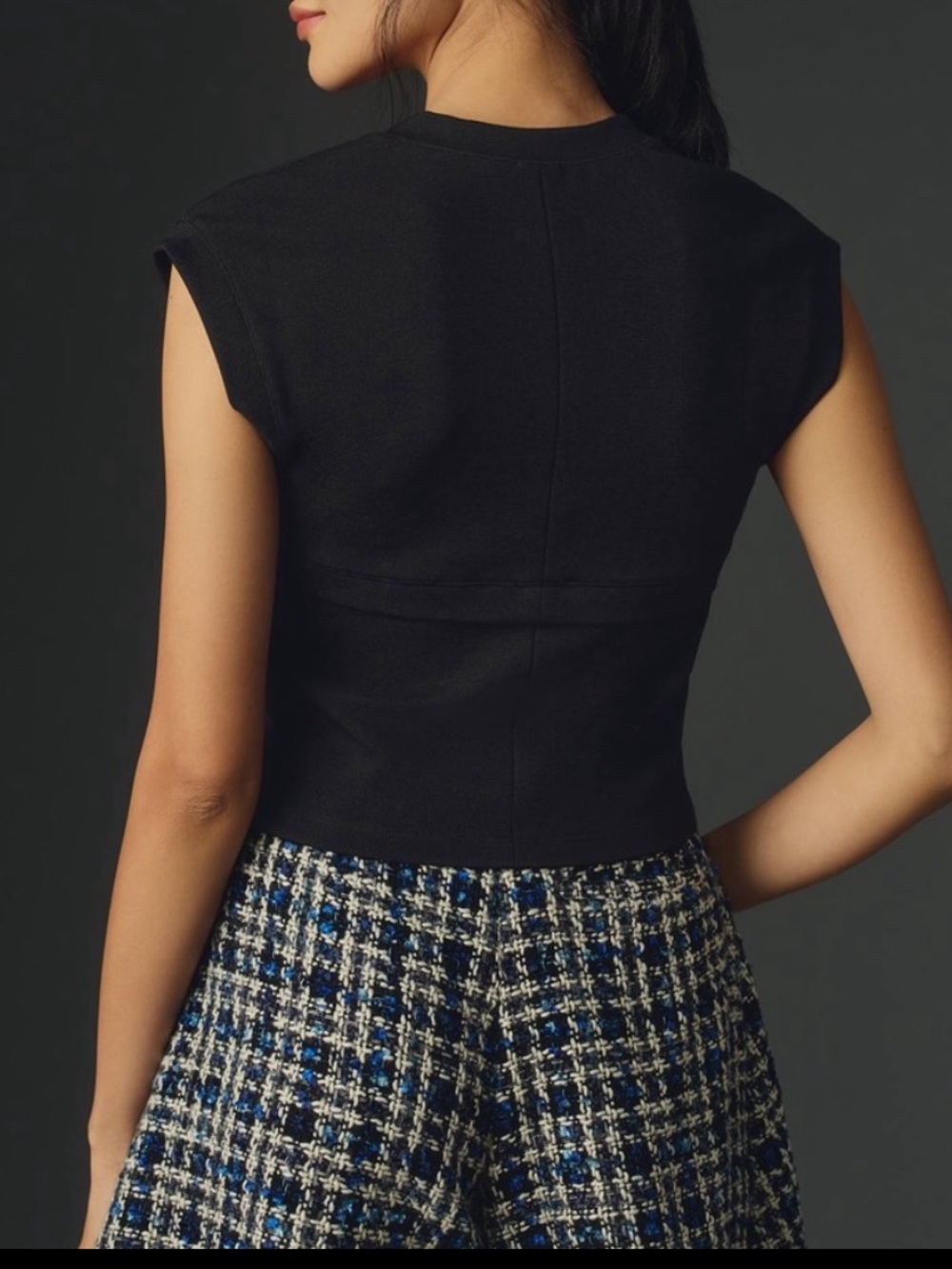 MAEVE Anthropologie Black Ponte Knit Square Neck Cap Sleeve Top XL NWT - Picture 3 of 8